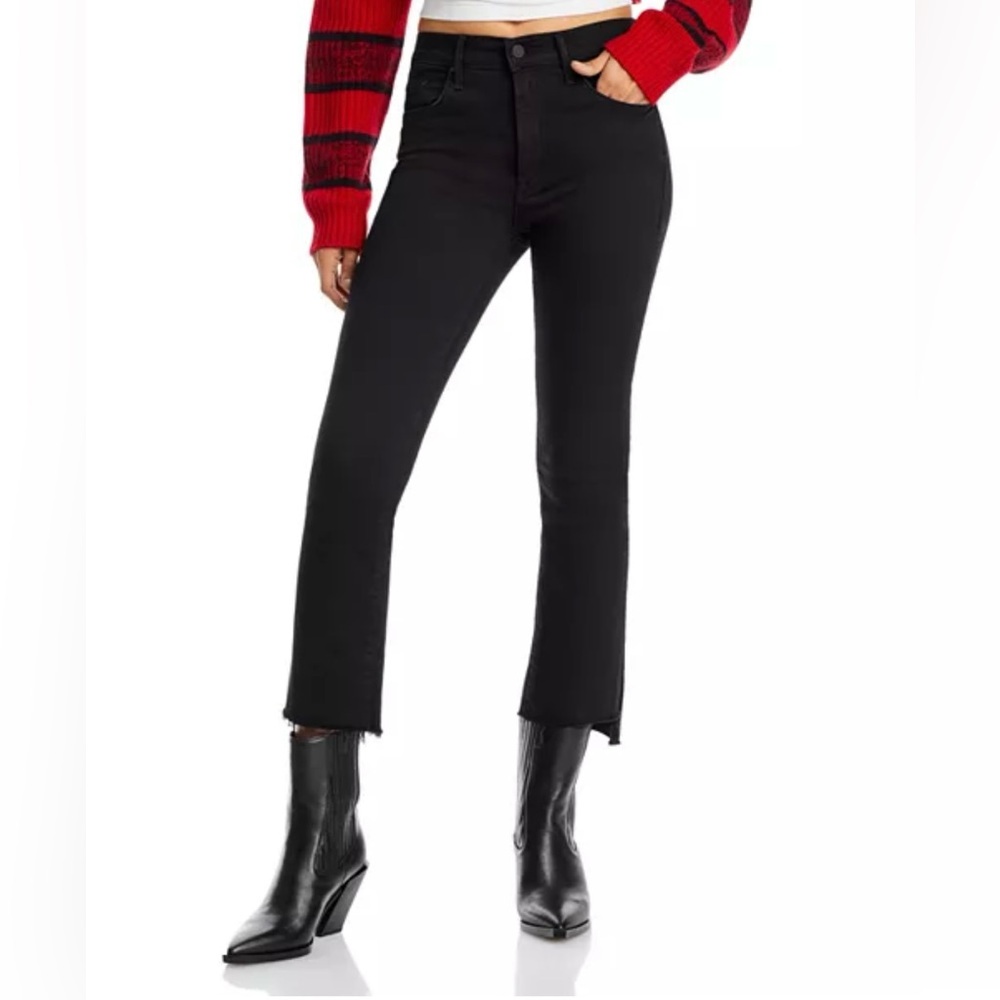 Mother straight leg jeans size 27 black raw hem the insider crop step fray